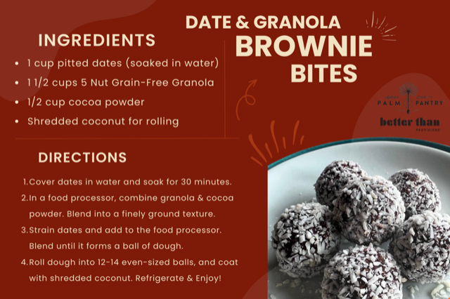 Date & Granola Brownie Bites Recipe Card